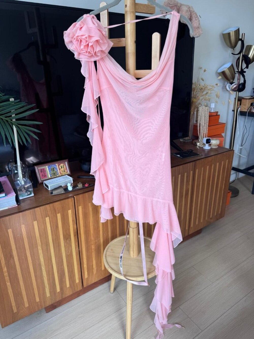 House of CB Charla Blush Pink Ruffle Mini Dress One Shoulder XS